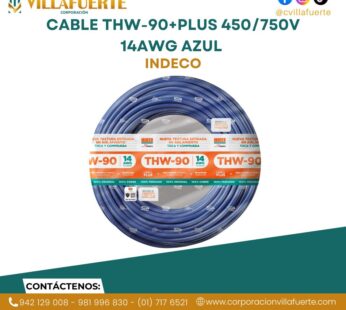 CABLE THW-90+PLUS 450/750V 14AWG AZUL INDECO