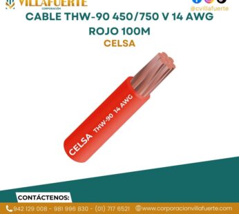 Cable THW-90 450/750 V 14 AWG Celsa Rojo 100m