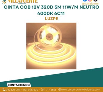 CINTA COB 12V 320D 5M 11W/M NEUTRO 4000K 6C11 LUZPE