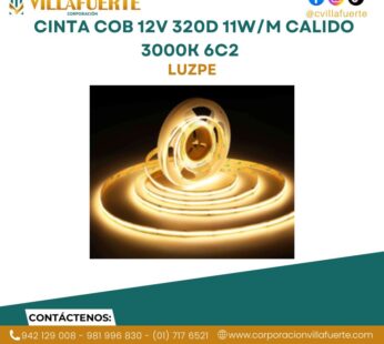 CINTA COB 12V 320D 11W/M CALIDO 3000K 6C2 LUZPE