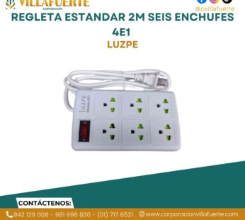 REGLETA ESTANDAR 2M SEIS ENCHUFES 4E1 LUZPE