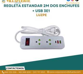 REGLETA ESTANDAR 2M DOS ENCHUFES + USB 3E1 LUZPE