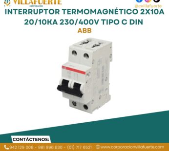 Interruptor termomagnético 2x10A 20/10kA 230/400V tipo C DIN ABB