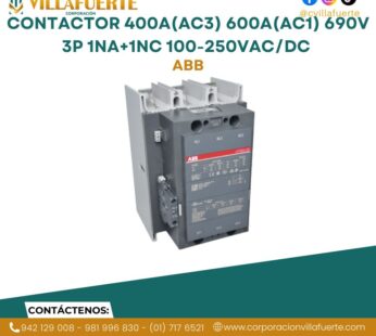 Contactor 400A(AC3) 600A(AC1) 690V 3P 1NA+1NC 100-250VAC/DC ABB