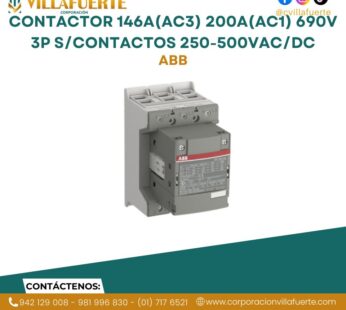 Contactor 146A(AC3) 200A(AC1) 690V 3P s/contactos 250-500VAC/DC ABB
