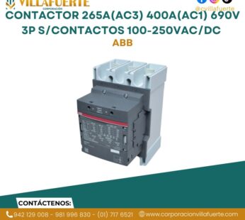 Contactor 265A(AC3) 400A(AC1) 690V 3P s/contactos 100-250VAC/DC ABB