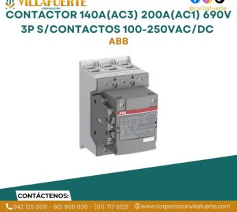 Contactor 140A(AC3) 200A(AC1) 690V 3P s/contactos 100-250VAC/DC ABB