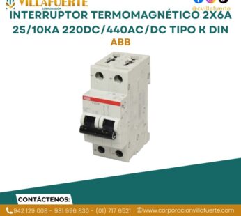 Interruptor termomagnético 2x6A 25/10kA 220DC/440AC/DC tipo K DIN ABB