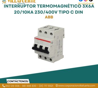 Interruptor termomagnético 3x6A 20/10kA 230/400V tipo C DIN ABB