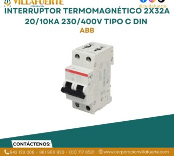 Interruptor termomagnético 2x32A 20/10kA 230/400V tipo C DIN ABB
