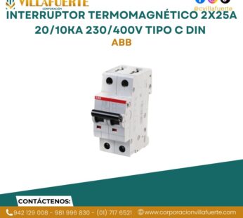 Interruptor termomagnético 2x25A 20/10kA 230/400V tipo C DIN ABB