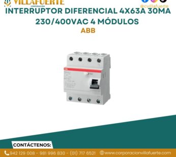 Interruptor diferencial 4x63A 30MA 230/400VAC 4 módulos ABB