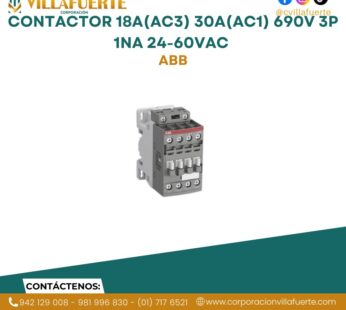 Contactor 18A(AC3) 30A(AC1) 690V 3P 1NA 24-60VAC ABB