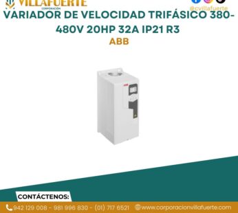 Variador de velocidad trifásico 380-480V 20HP 32A IP21 R3 ABB