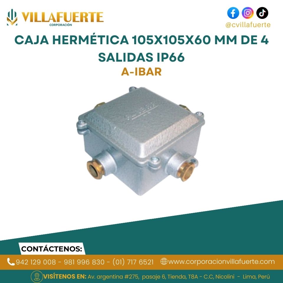 CAJA HERMÉTICA 105x105x60 mm DE 4 SALIDAS IP66