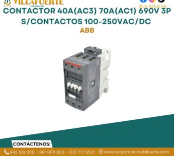 Contactor 40A(AC3) 70A(AC1) 690V 3P s/contactos 100-250VAC/DC ABB