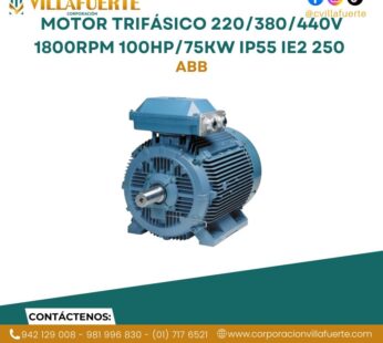 Motor trifásico 220/380/440V 1800RPM 100HP/75kW IP55 IE2 250 ABB
