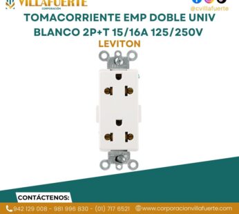 TOMACORRIENTE EMP DOBLE UNIV BLANCO 2P+T 15/16A 125/250V DECORA 5835-W LEVITON