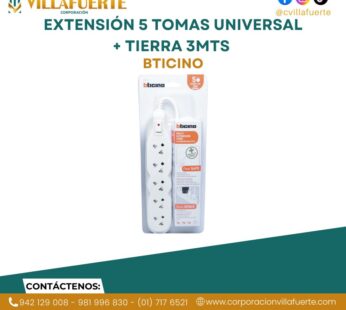 EXTENSIÓN 5 TOMAS UNIVERSAL + TIERRA 3MTS BTICINO