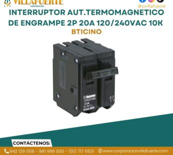 INTERRUPTOR AUT TERMOMAGNETICO DE ENGRAMPE 2P 20A 120/240VAC 10K BTICINO