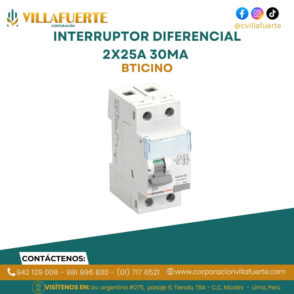 INTERRUPTOR DIFERENCIAL 2X25A 30MA BTICINO