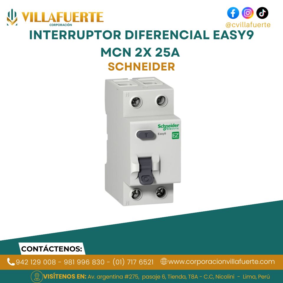 INTERRUPTOR DIFERENCIAL EASY9 MCN 2X 25A SCHNEIDER ELECTRIC