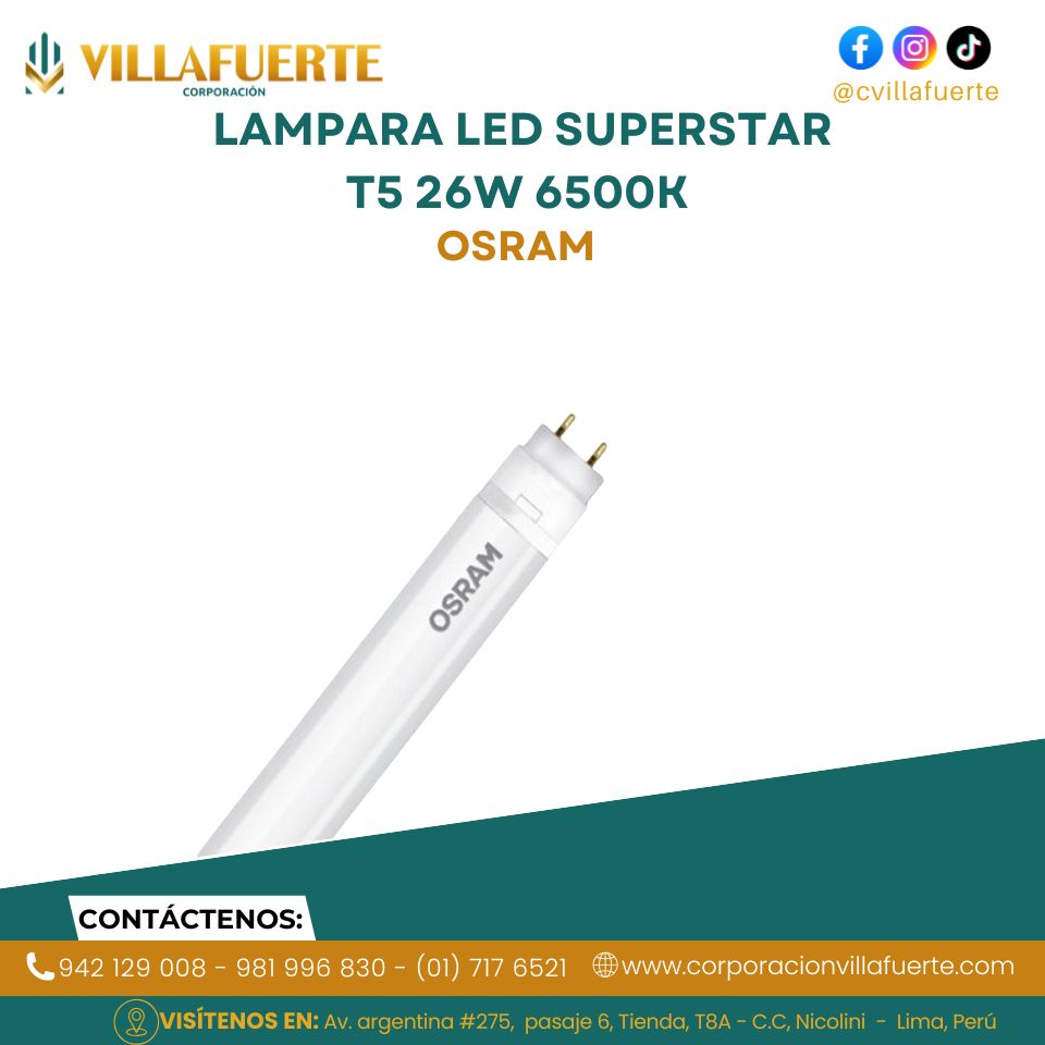 LAMPARA LED SUPERSTAR T5 26W 6500K 100-277V L1162MM OSRAM