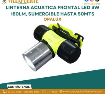 LINTERNA ACUATICA FRONTAL LED 3W 180LM, SUMERGIBLE HASTA 50MTS, 3 TIPOS DE ENCENDIDO, USA 3 PILAS AAA OPALUX
