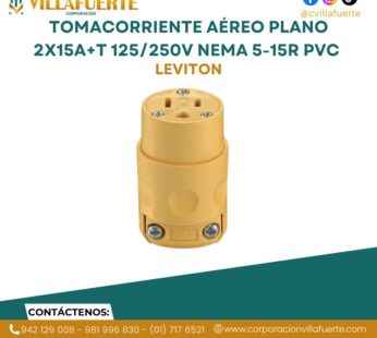 TOMACORRIENTE AÉREO PLANO 2X15A+T 125/250V NEMA 5-15R PVC LEVITON